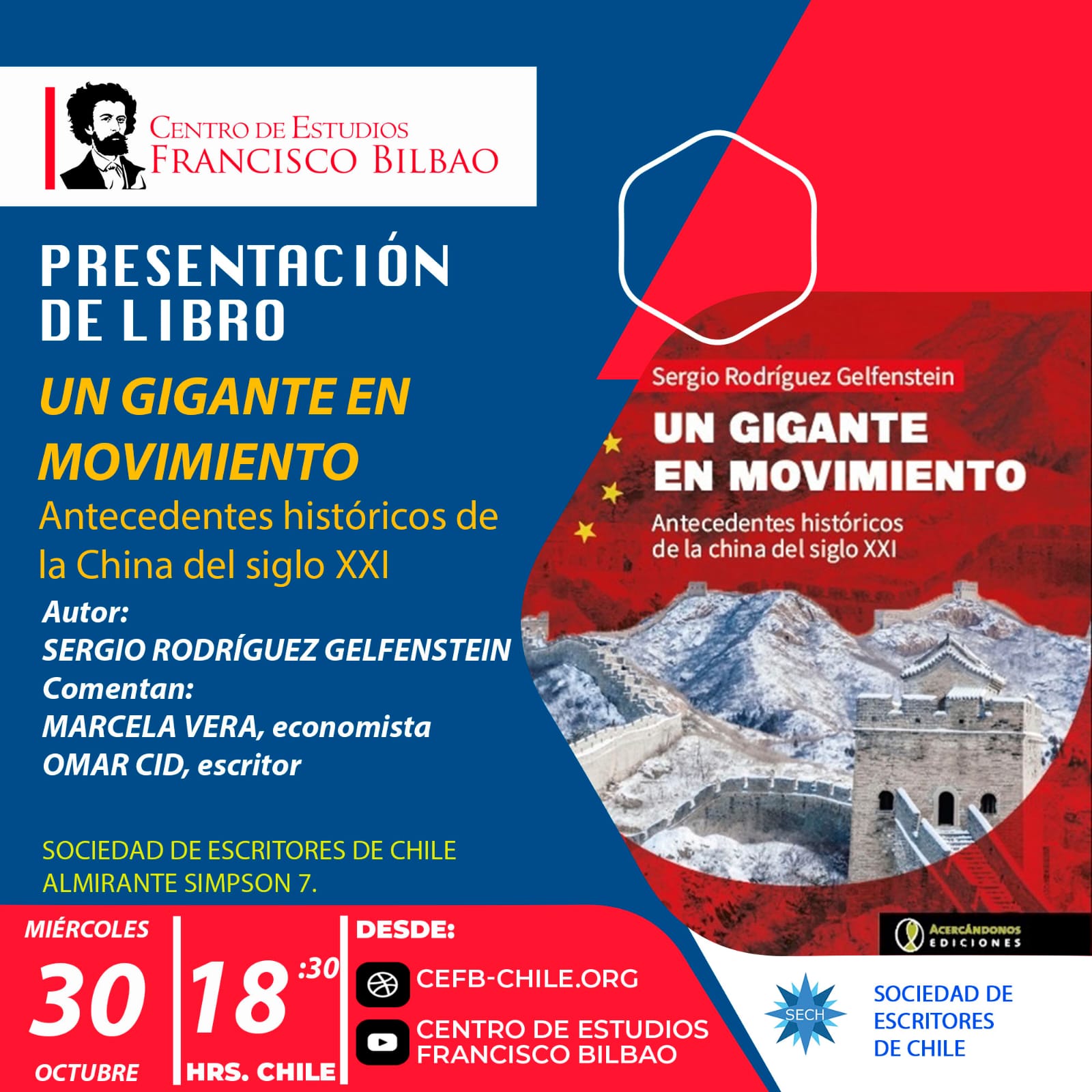 CEFB-SECH: 30 octubre, presentación libro «Un gigante en movimiento» de Rodríguez Gelfenstein